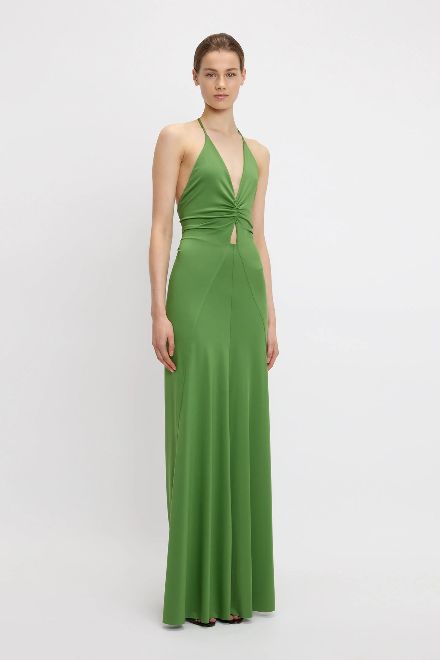 V-Neck Ruched Cami Gown - Algae