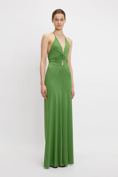 V-Neck Ruched Cami Gown - Algae