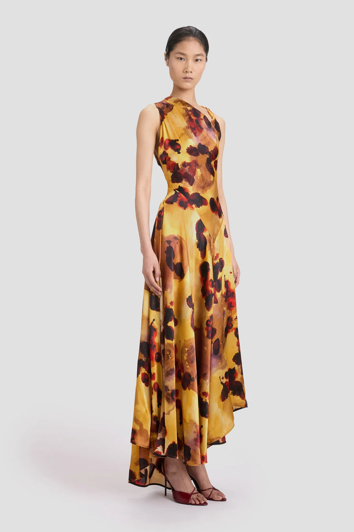 Sleeveless Draped Midi Dress - Amber Floral Print