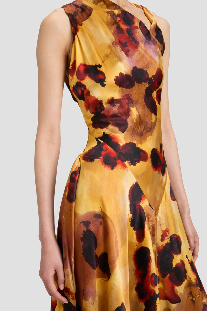 Sleeveless Draped Midi Dress - Amber Floral Print