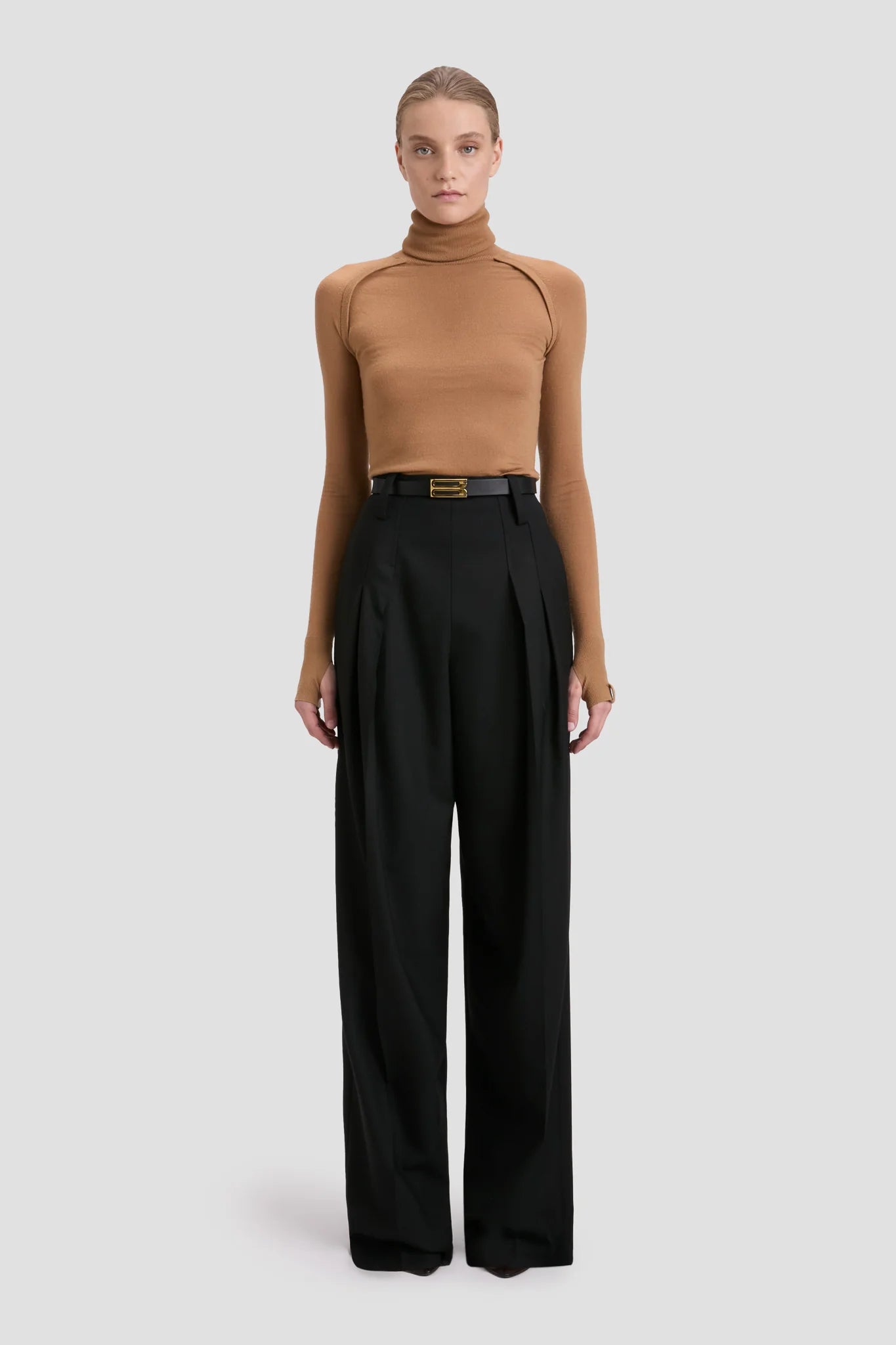 High Neck Top - Dark Camel
