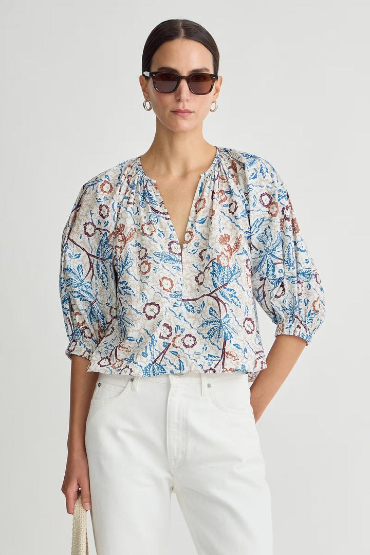 Nele Lantern Sleeve Top - Blue Multi