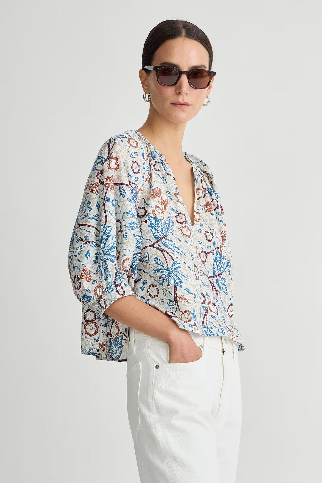 Nele Lantern Sleeve Top - Blue Multi
