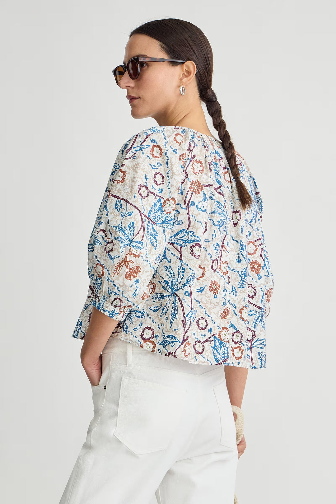 Nele Lantern Sleeve Top - Blue Multi