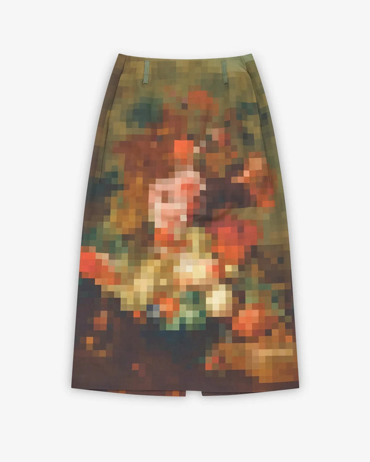 Sentista Pixel Floral Midi Skirt - Green Multi