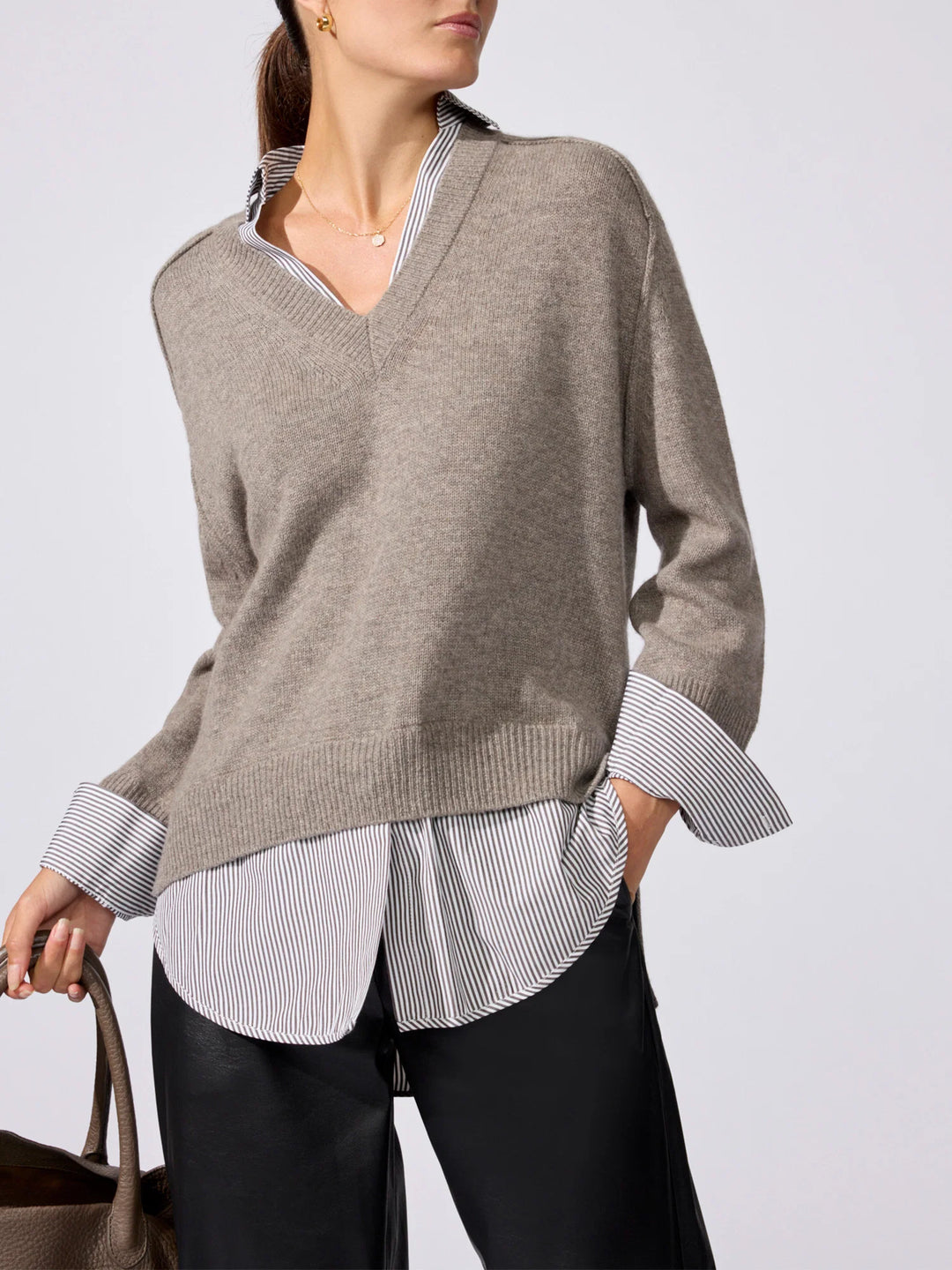 The Looker Layered V-Neck - Grey