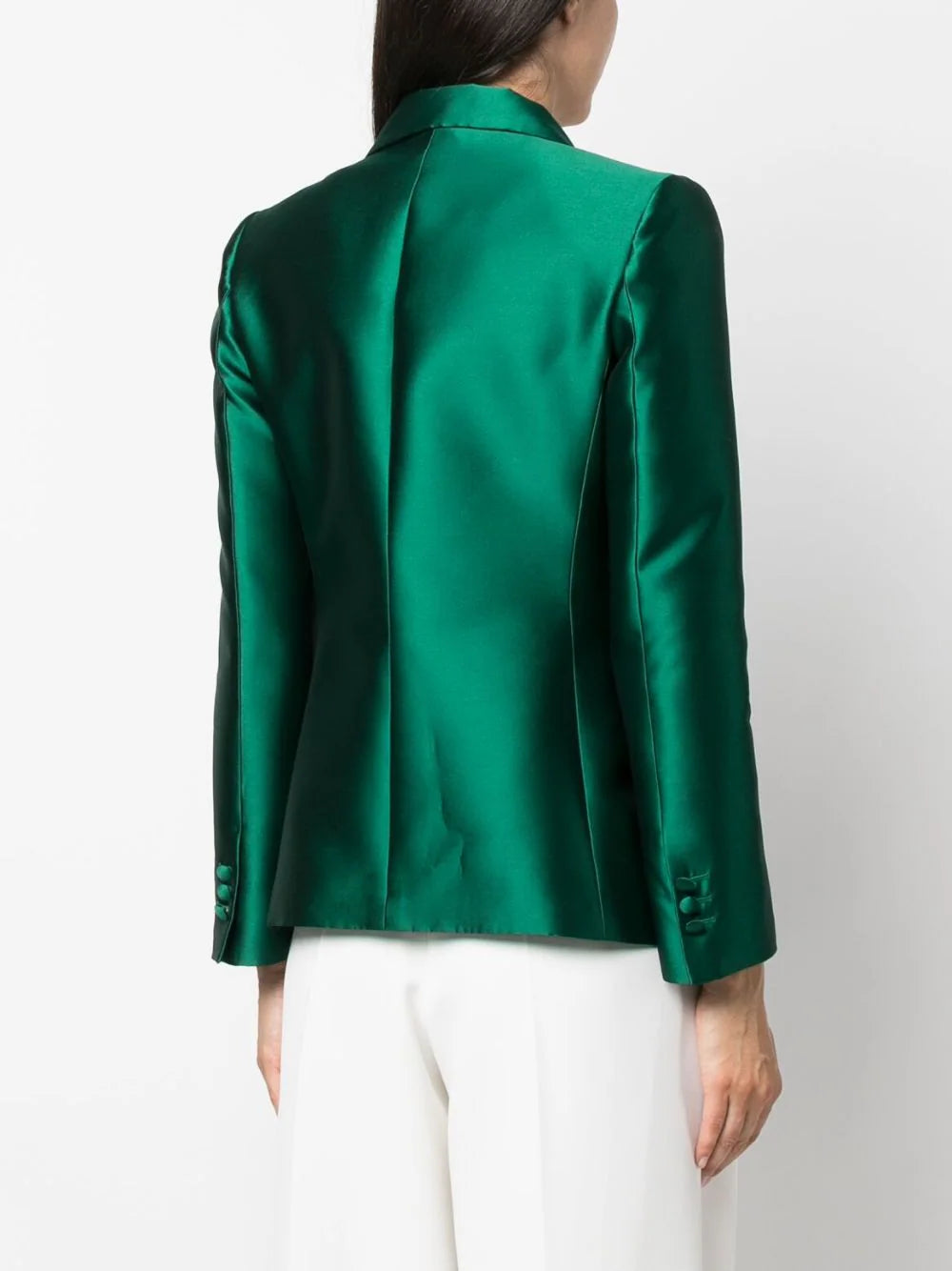 Long-sleeved Satin Single-breasted Blazer - Emerald Green