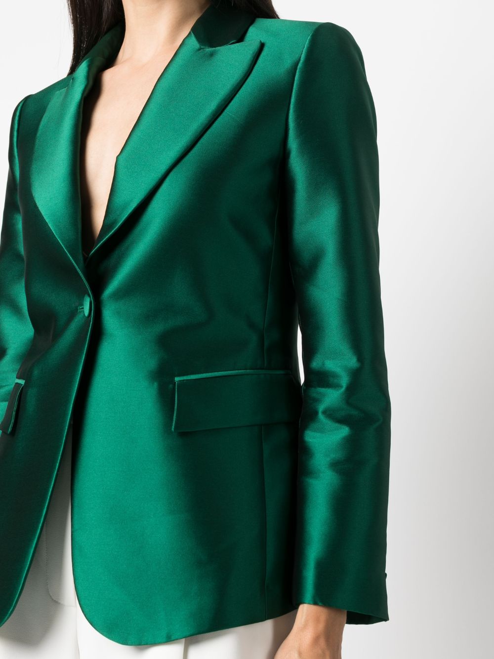 Long-sleeved Satin Single-breasted Blazer - Emerald Green