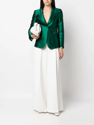Long-sleeved Satin Single-breasted Blazer - Emerald Green