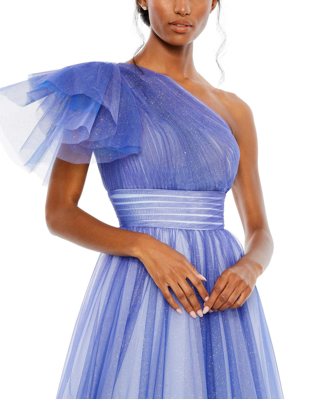 GLITTER OMBRE RUFFLED ONE SHOULDER BALLGOWN - Royal Ombre Coplons GLITTER OMBRE RUFFLED ONE SHOULDER BALLGOWN - Royal Ombre Coplons