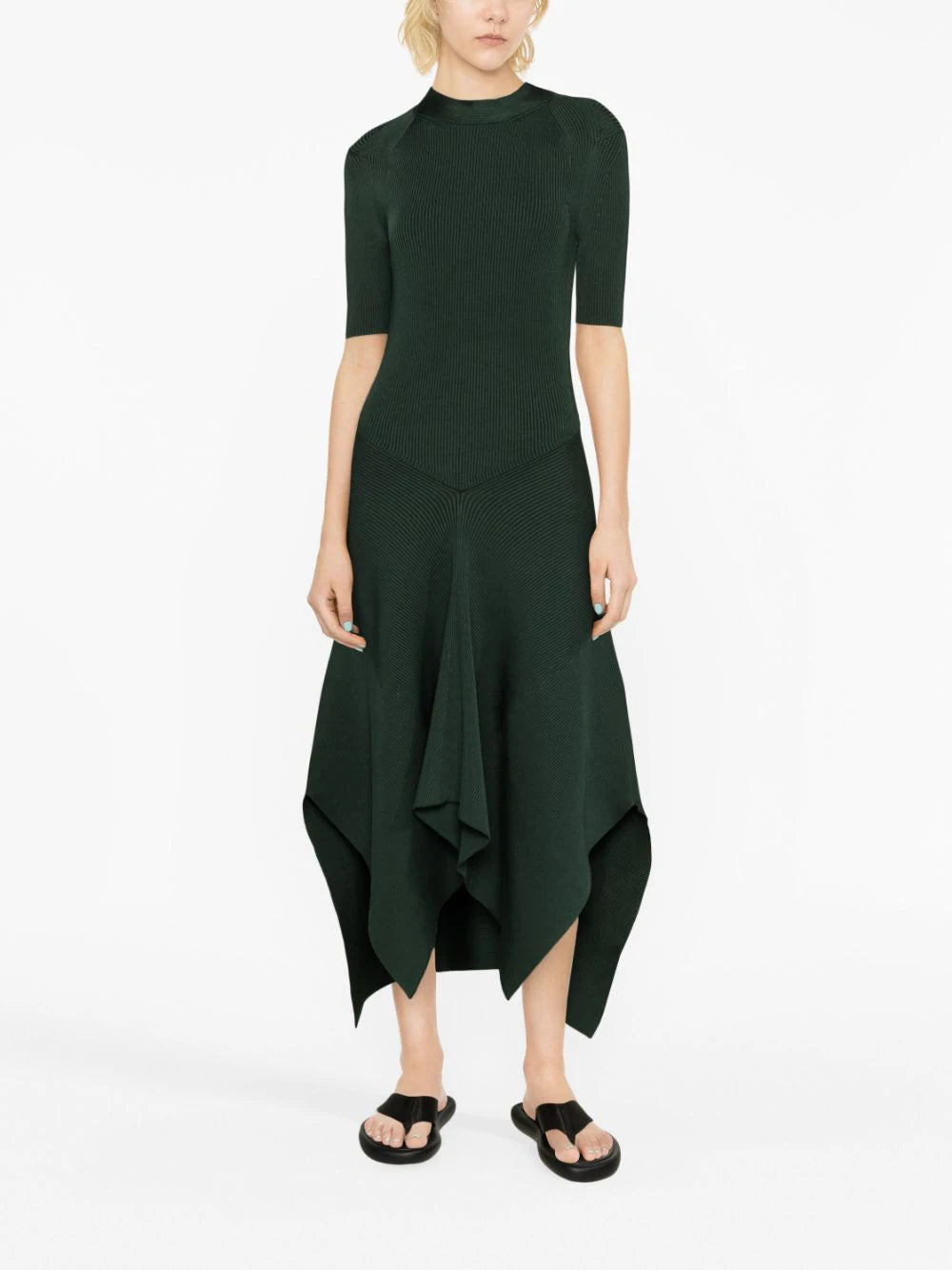 RIB KNIT DRESS - FOREST GREEN