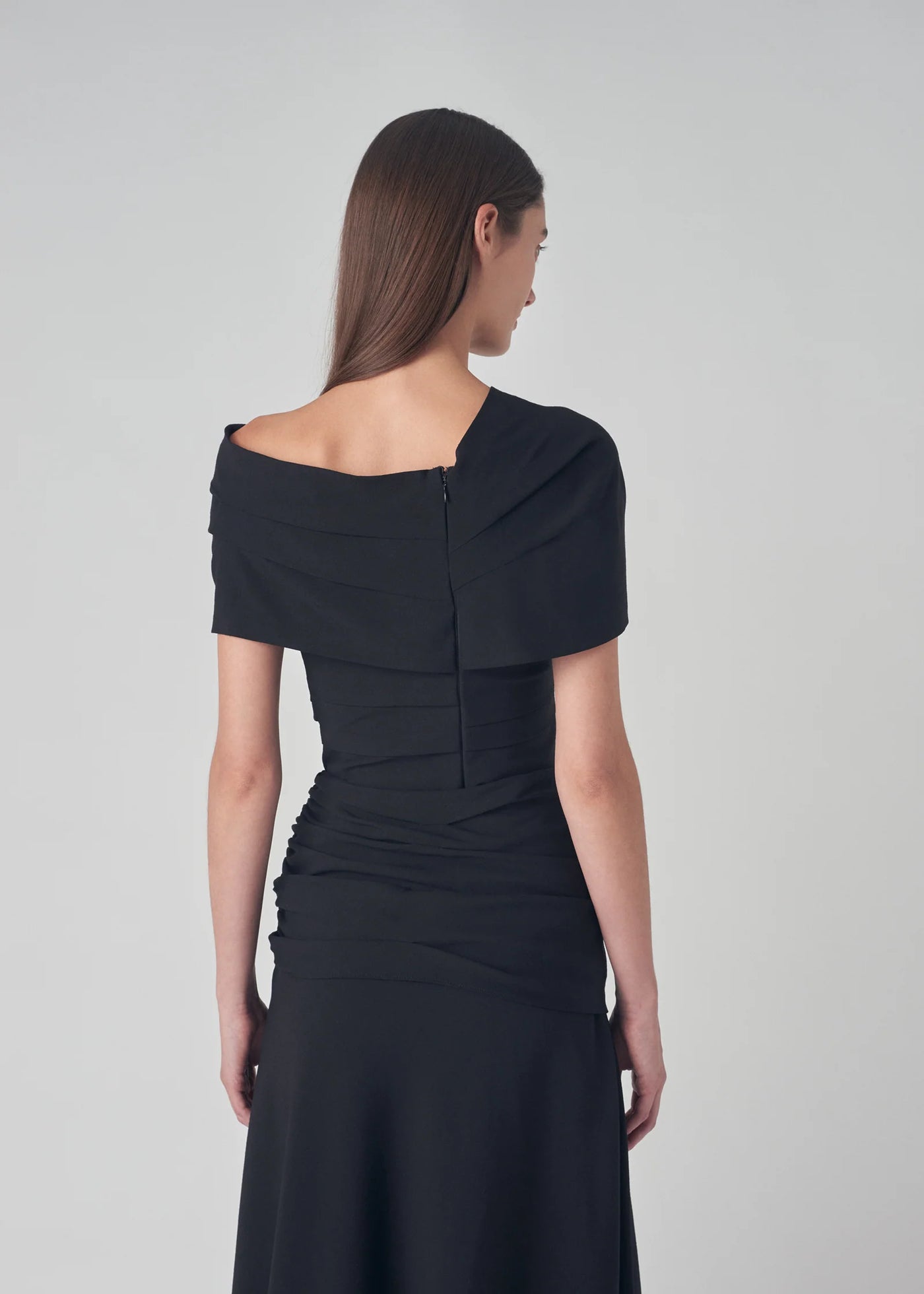 Off Shoulder Wrap Top in Stretch Crepe - Black
