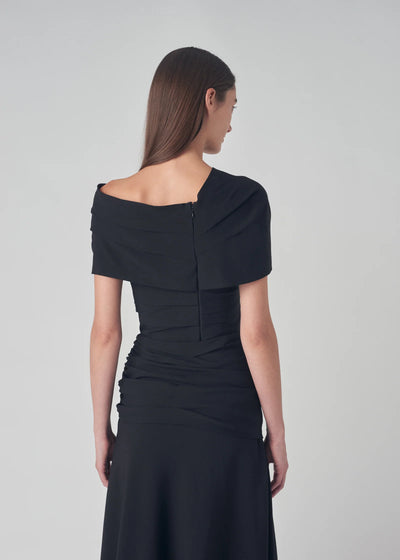 Off Shoulder Wrap Top in Stretch Crepe - Black