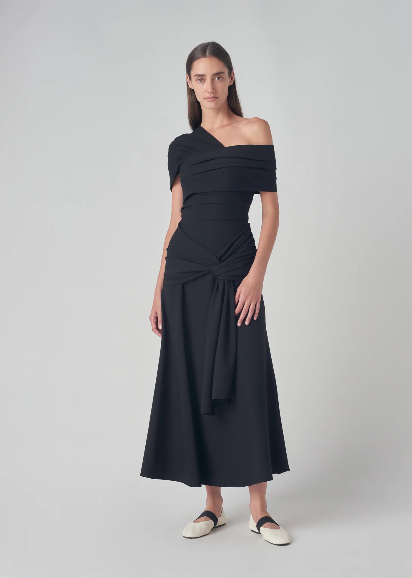Off Shoulder Wrap Top in Stretch Crepe - Black