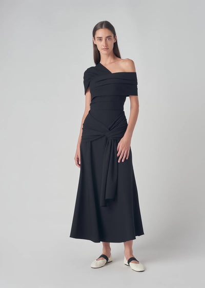Off Shoulder Wrap Top in Stretch Crepe - Black
