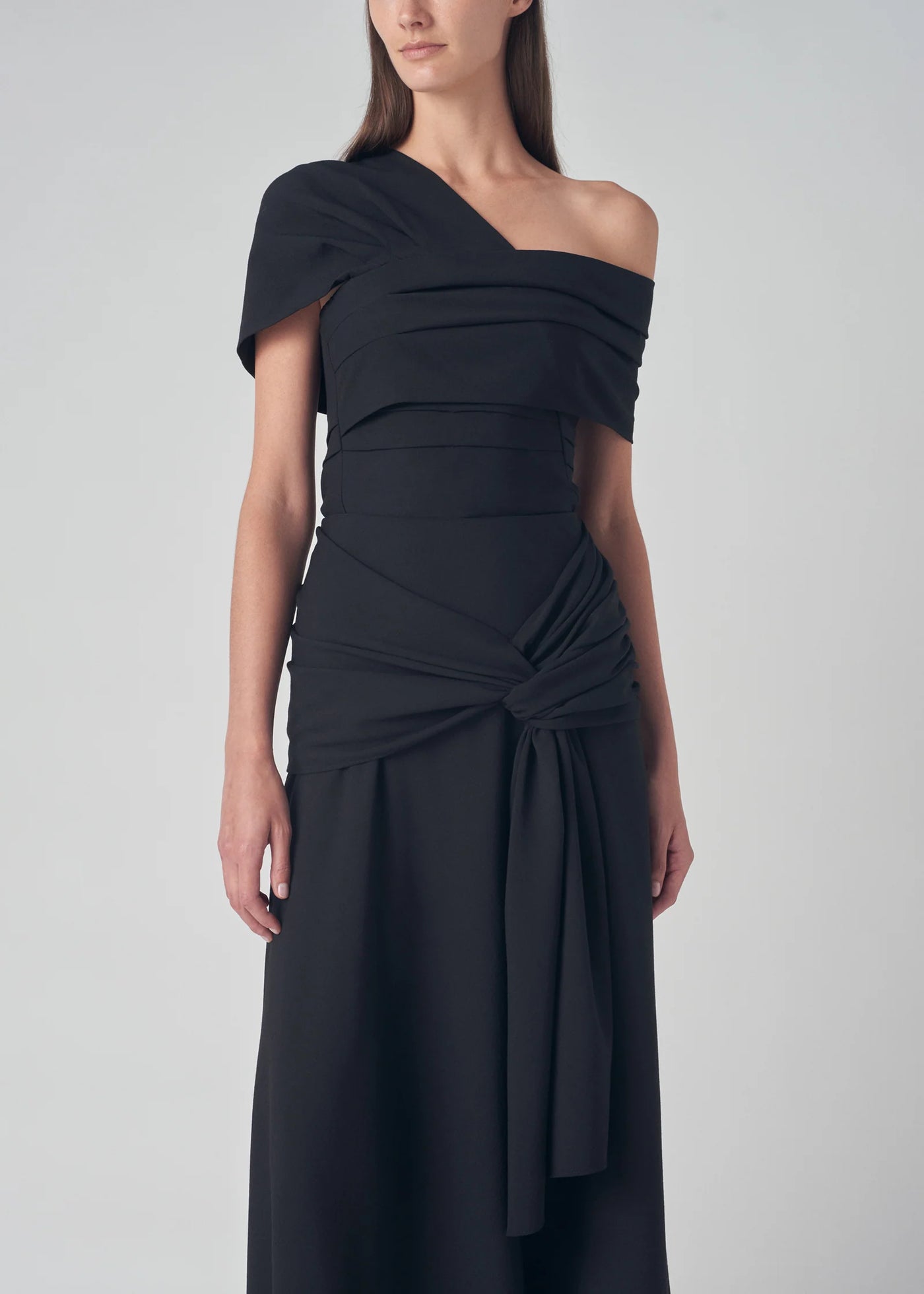 Off Shoulder Wrap Top in Stretch Crepe - Black