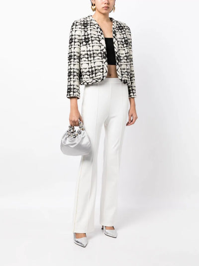 OPEN-FRONT TWEED CROPPED JACKET - BLACK/WHITE