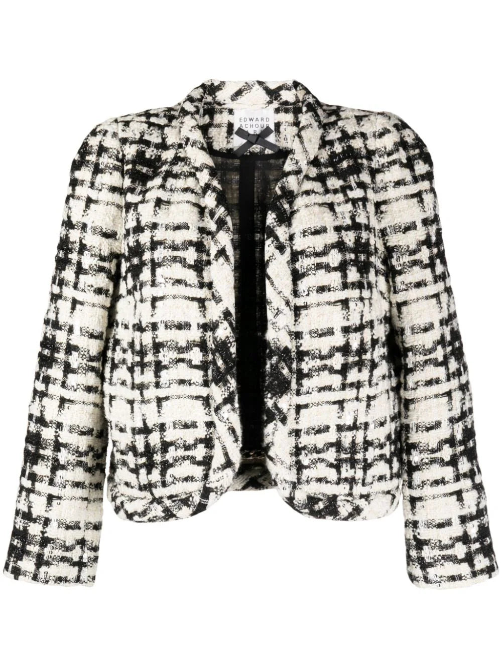 OPEN-FRONT TWEED CROPPED JACKET - BLACK/WHITE