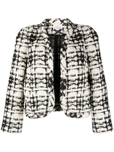 OPEN-FRONT TWEED CROPPED JACKET - BLACK/WHITE