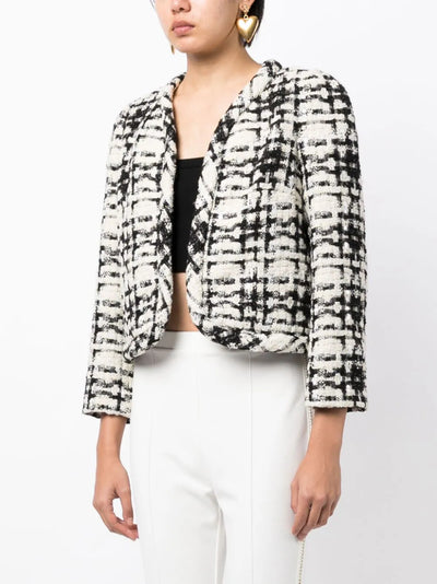 OPEN-FRONT TWEED CROPPED JACKET - BLACK/WHITE