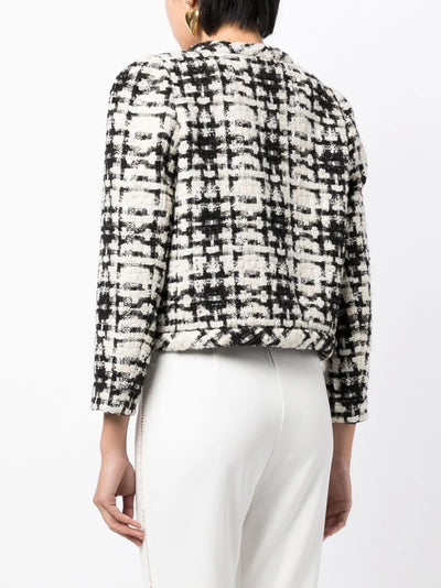 OPEN-FRONT TWEED CROPPED JACKET - BLACK/WHITE