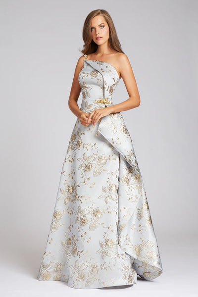 Metallic Jacquard Beaded Gown - Platinum Gold