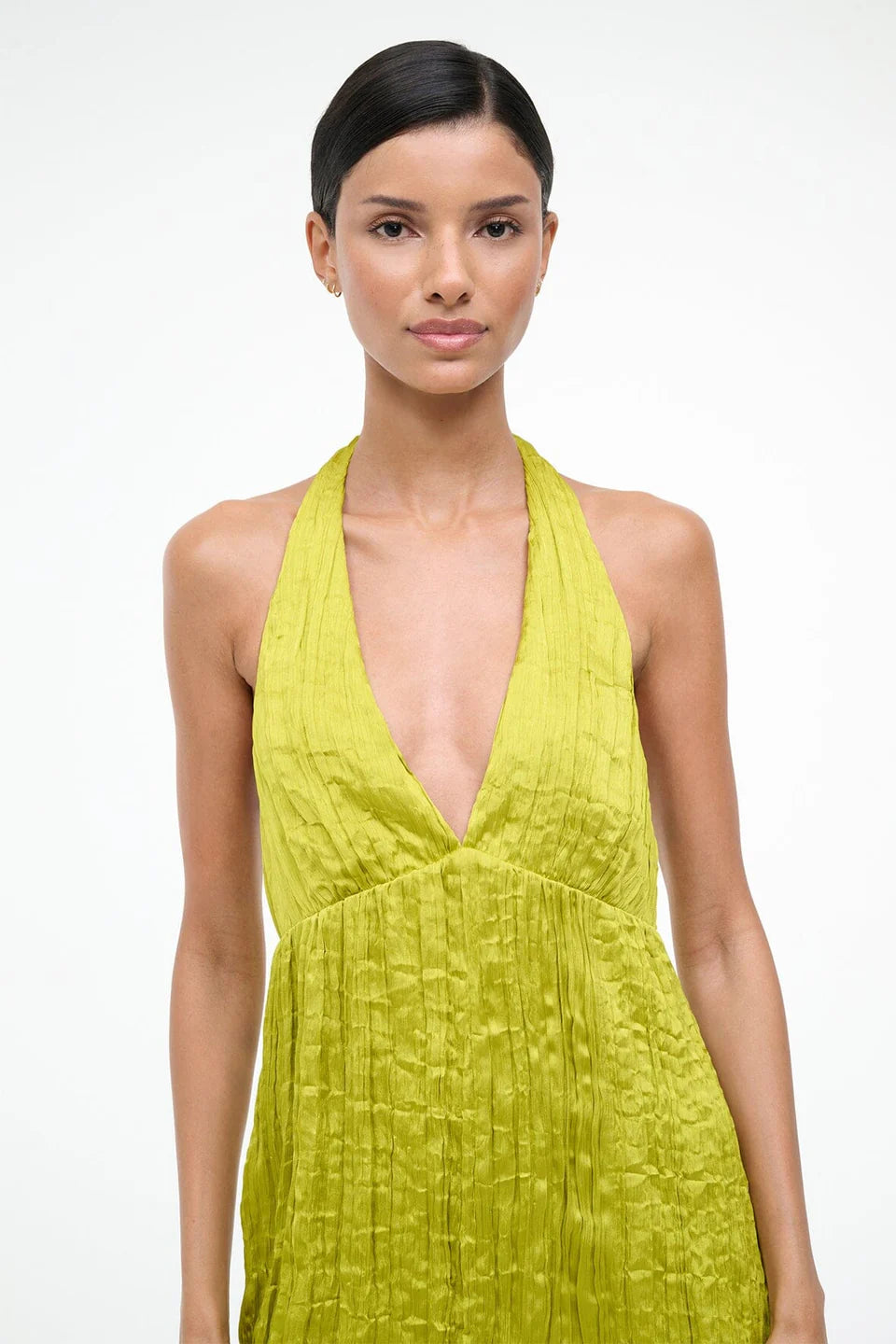 LAURIE DRESS - CHARTREUSE PLISSE