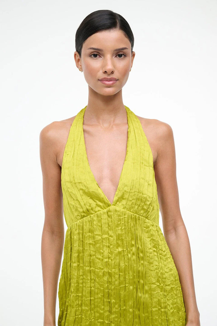 LAURIE DRESS - CHARTREUSE PLISSE