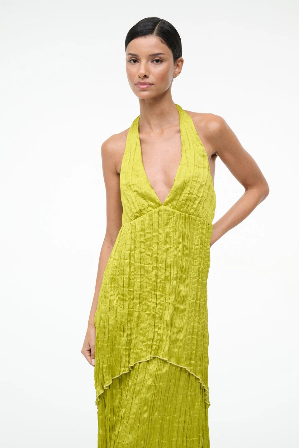 LAURIE DRESS - CHARTREUSE PLISSE