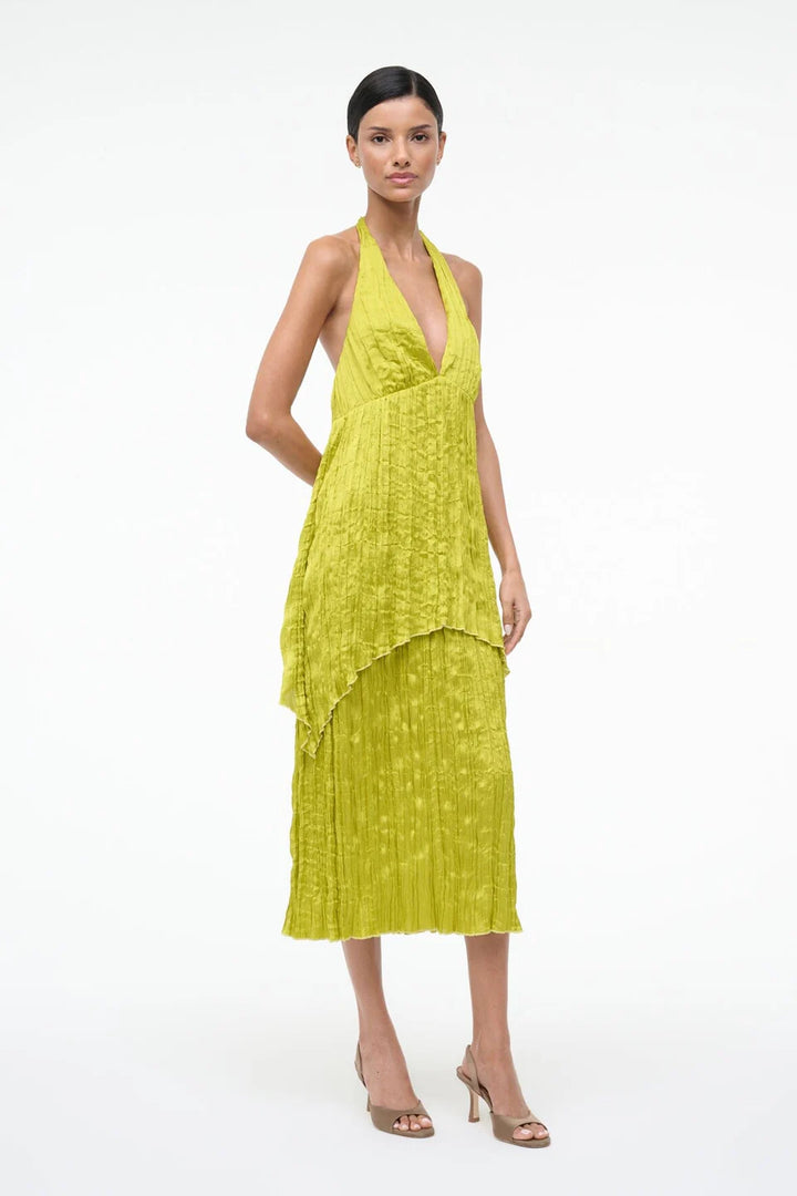 LAURIE DRESS - CHARTREUSE PLISSE