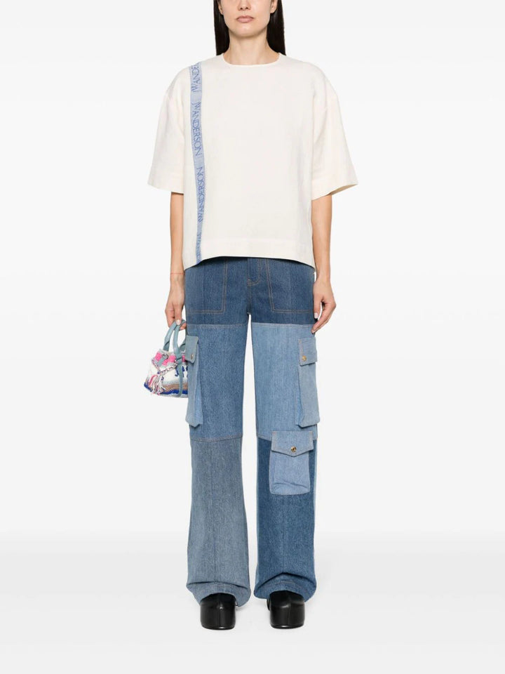 Logo-print linen-blend T-shirt - Cream