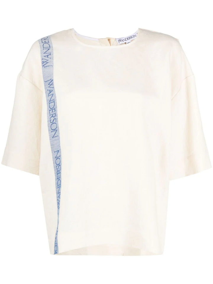 Logo-print linen-blend T-shirt - Cream