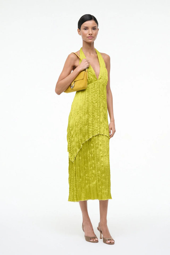LAURIE DRESS - CHARTREUSE PLISSE