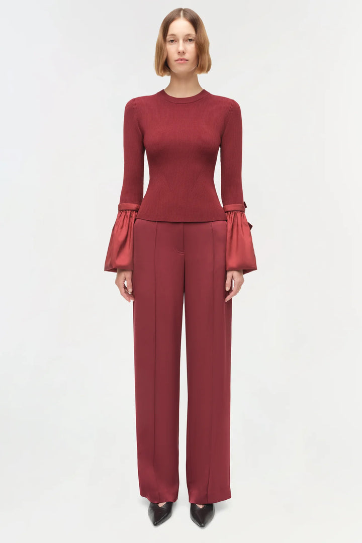 Agata Taffeta Knit Top - Oxblood