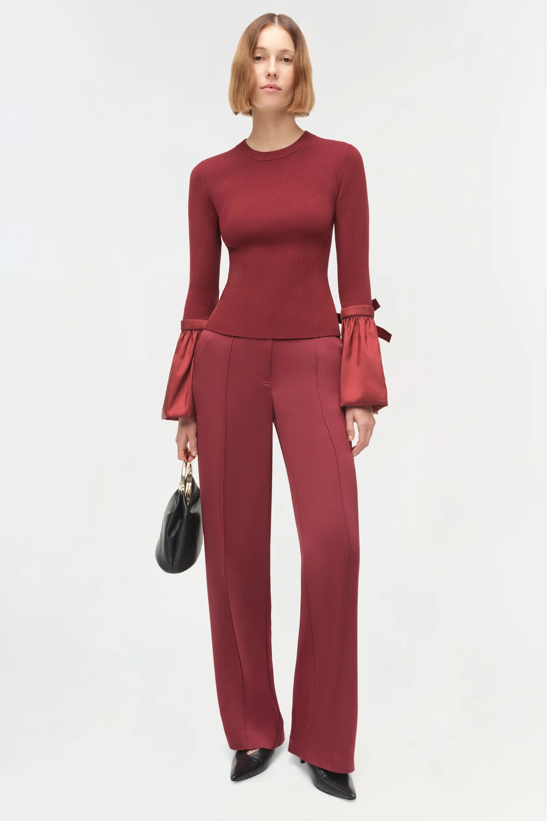 Agata Taffeta Knit Top - Oxblood