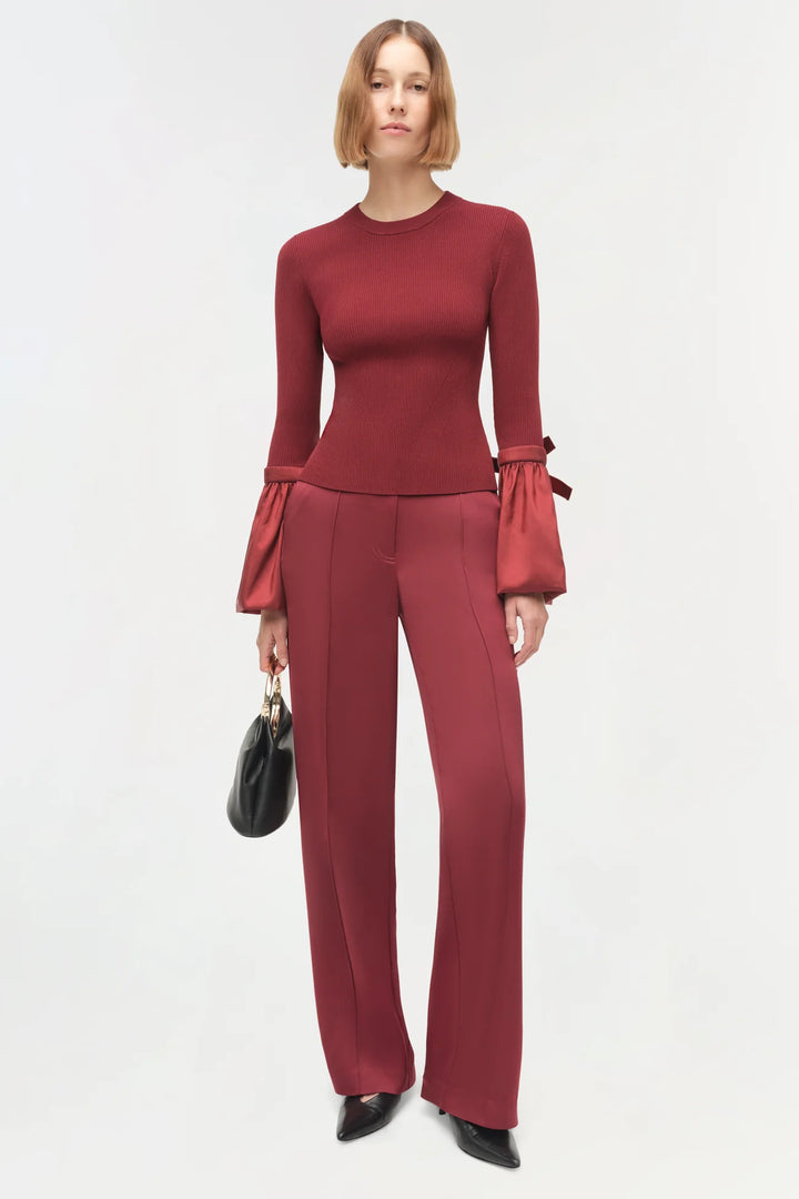 Agata Taffeta Knit Top - Oxblood