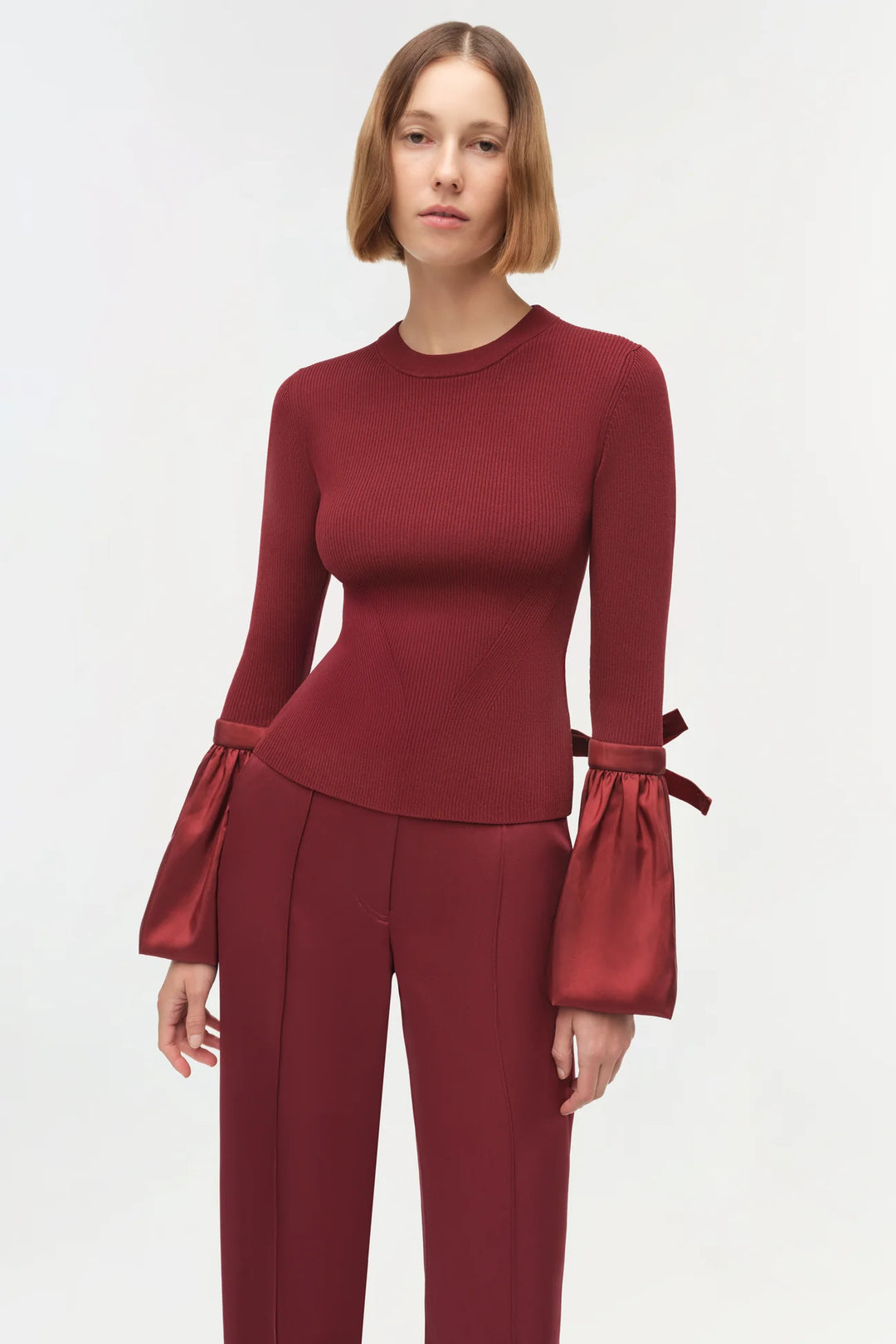 Agata Taffeta Knit Top - Oxblood