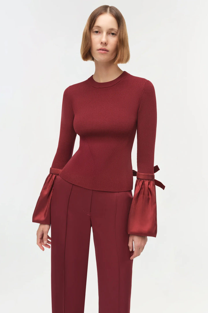 Agata Taffeta Knit Top - Oxblood