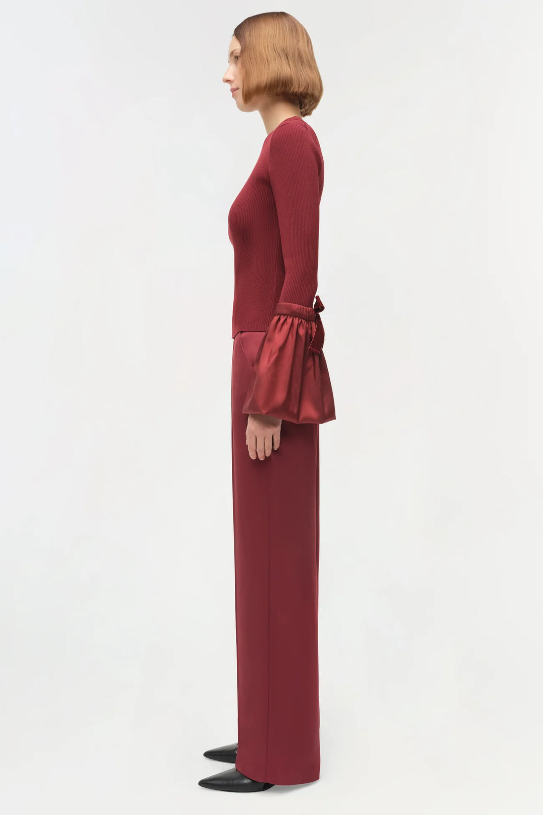 Agata Taffeta Knit Top - Oxblood