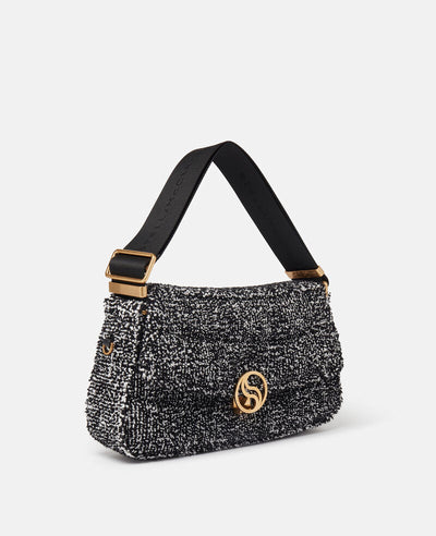 S-Wave Padded Tweed Shoulder Bag - Black