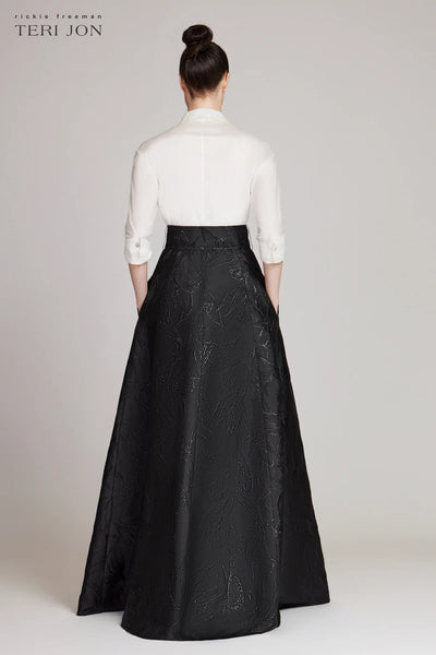 Taffeta Shirt Gown With Textured Jacquard Skirt - White/Black