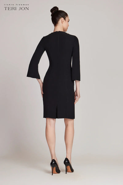 Crepe Sheath Dress With Pearl Neckline - Black