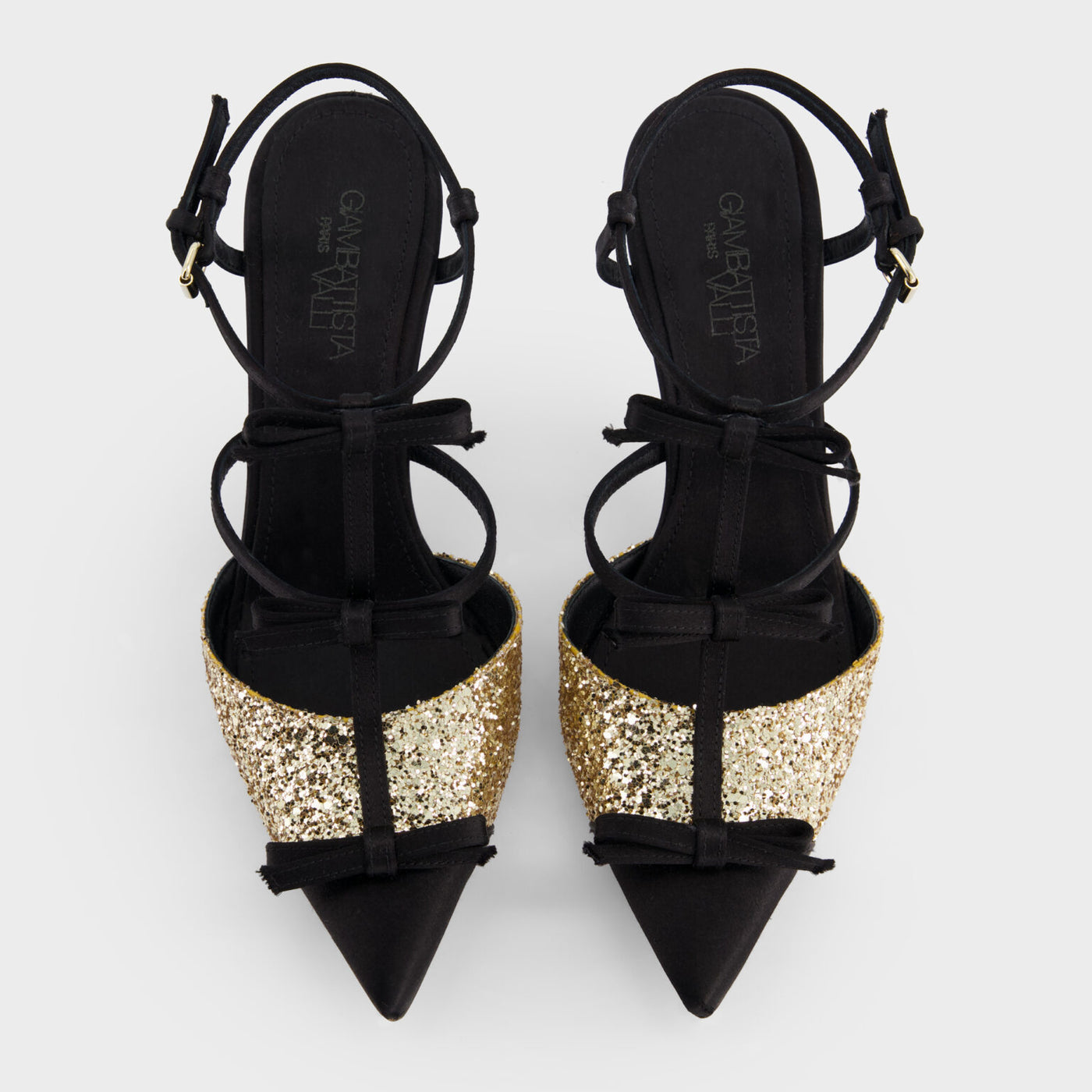 SEQUINS AND SATIN BOW PUMPS 75mm - Black/Gold