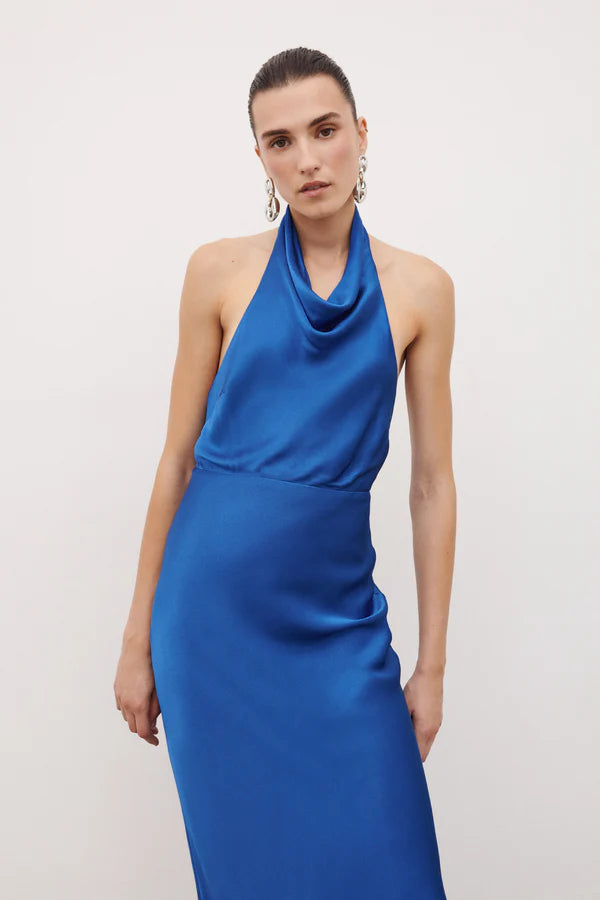 tatum high cowl open back maxi dress - ultramarine