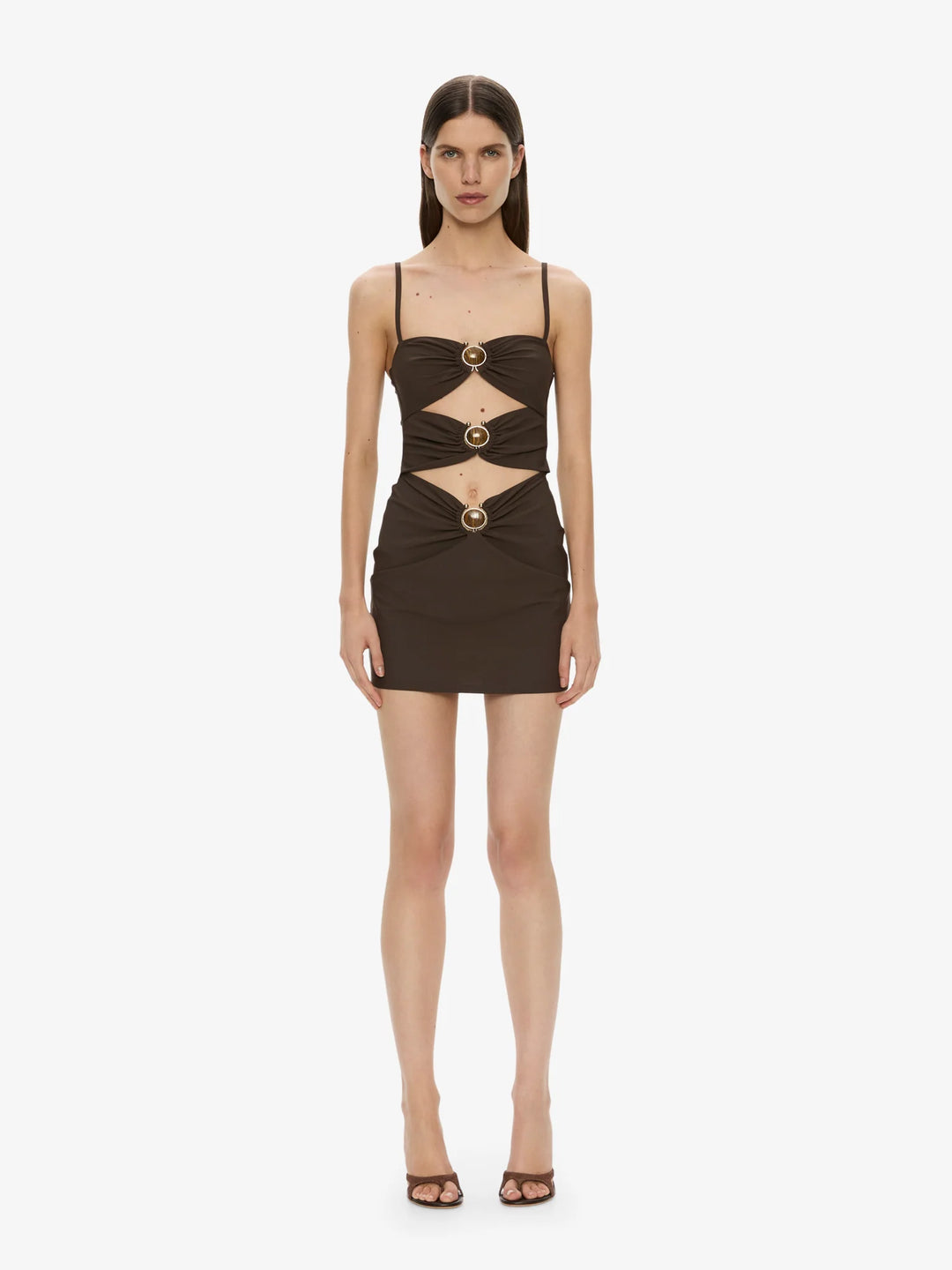 Mineral Stone Ruched Mini Dress - Brown
