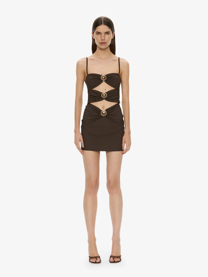 Mineral Stone Ruched Mini Dress - Brown