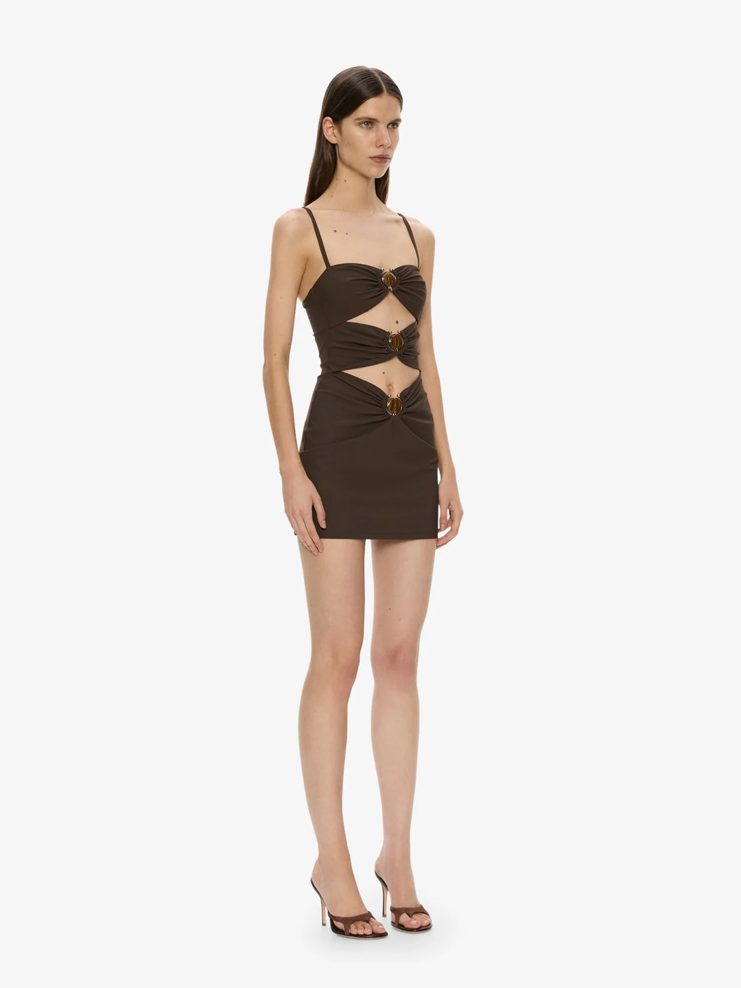 Mineral Stone Ruched Mini Dress - Brown