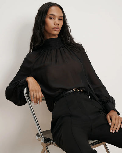 Alyssa Silk Turtleneck Blouse - Black