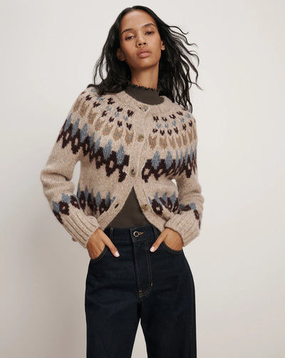 Christina Fairisle Cardigan - Oatmeal Melange Multi