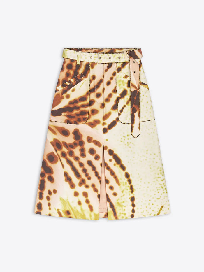 Printed Belted Skirt - Olive